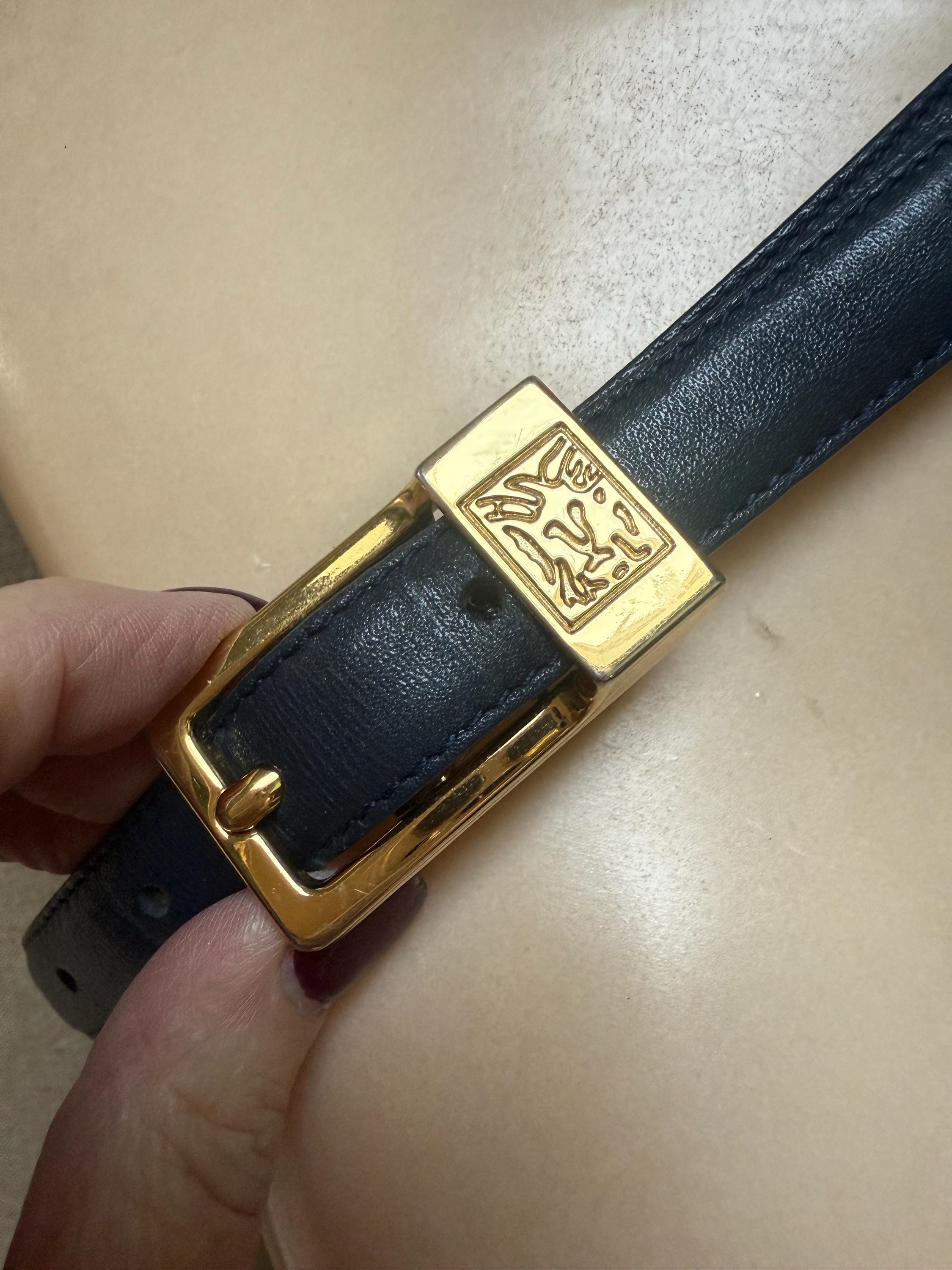 Anne Klein for Oroton Belt Wide Croc Stamp Leather Vintage 80s Sz L Vintage Anne Klein White Leather Belt/ Gold Buckle/ Size  main image 4