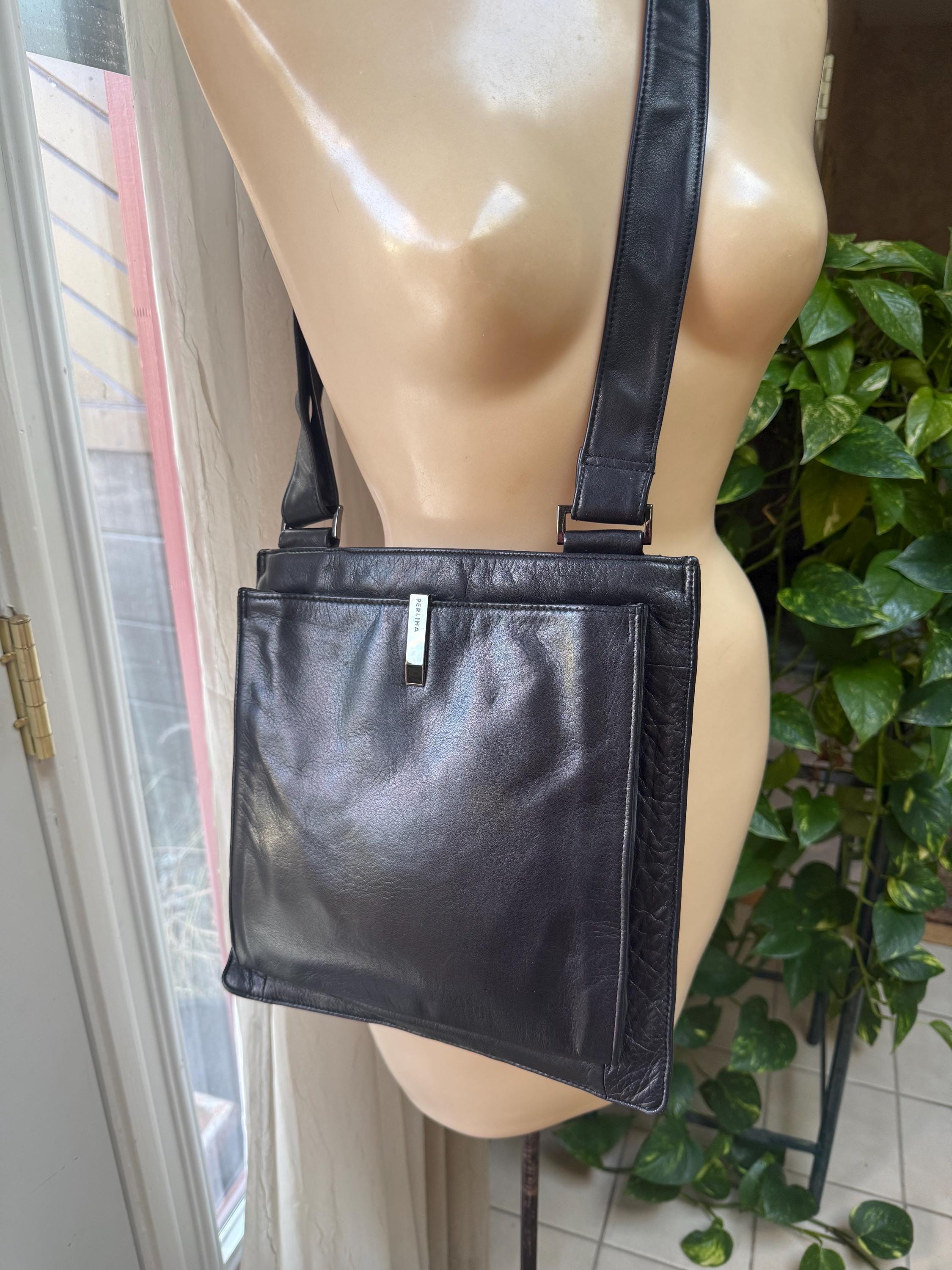 Vintage Black Leather Perlina Shoulder Bag, Perlina Black Leather