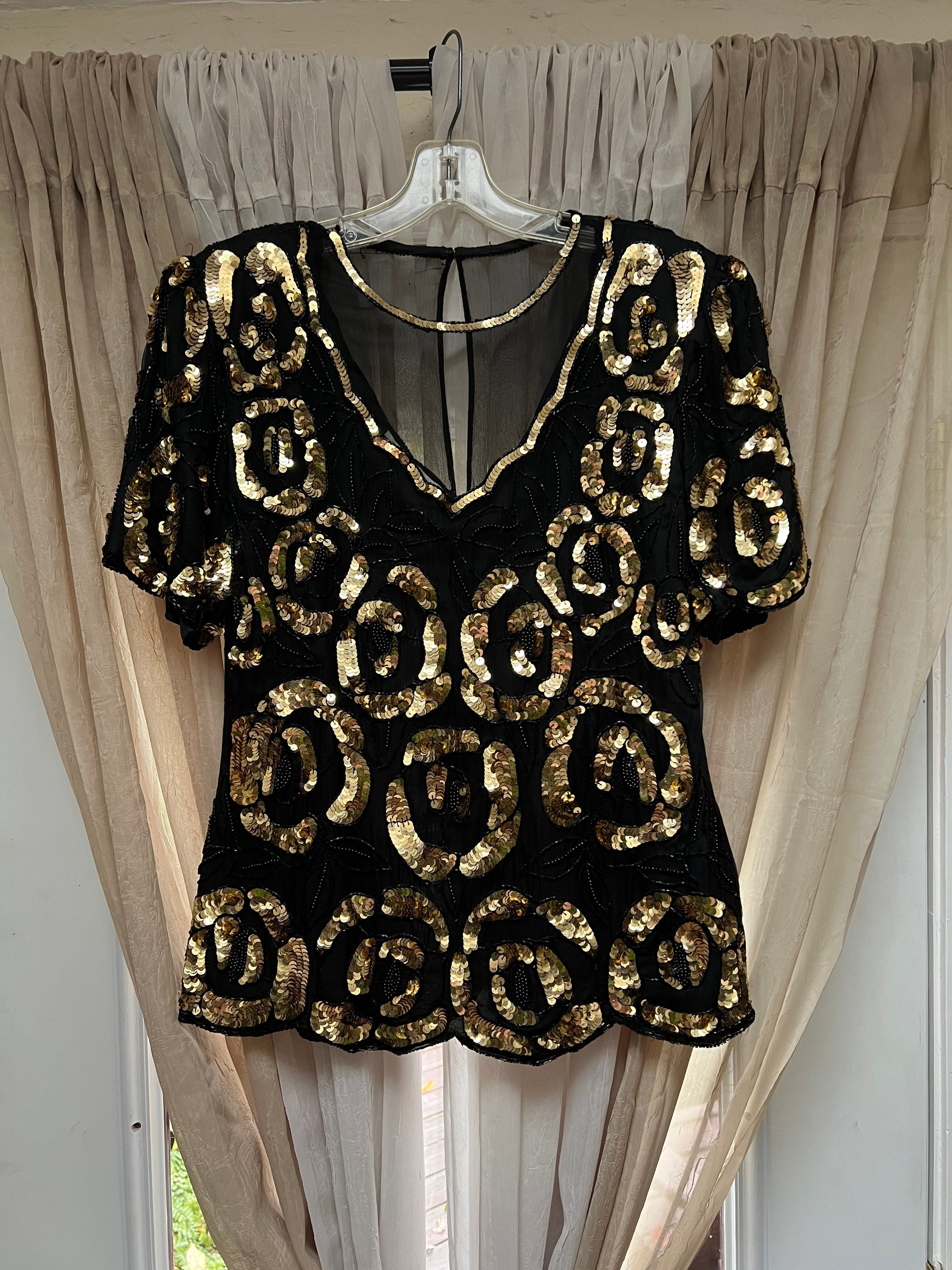 トップス vintage black gold sheer highneck blouse vintage black gold sheer highneck blouse