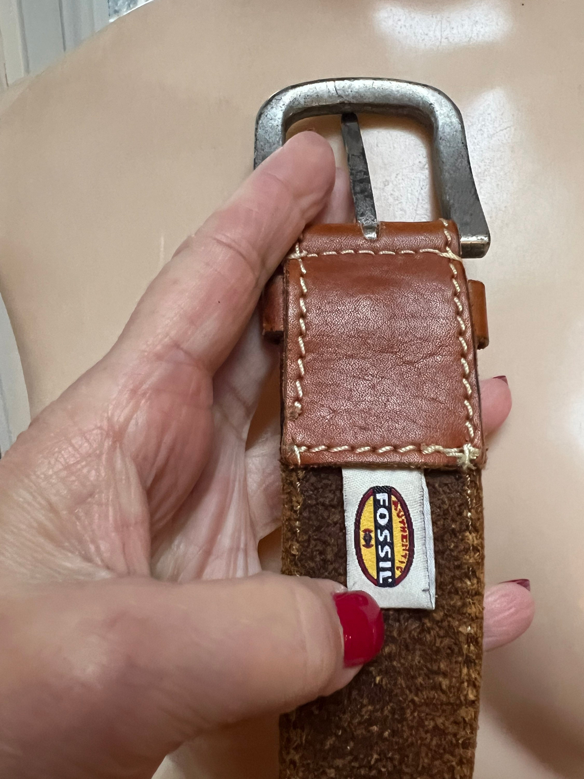Vintage Heavy Duty British Tan Leather Fossil Belt 34-38  display picture 3