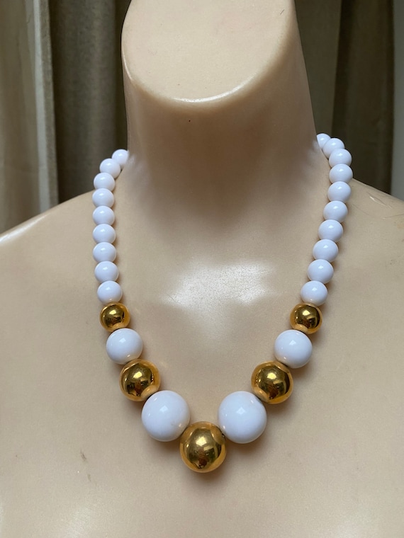 Vintage white gold big bead jewelry set, Napier w… - image 2