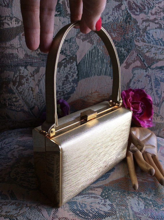 Vintage hard shaped gold boxy bag, Sasha gold Kell