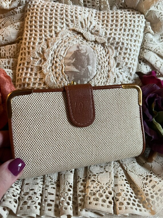 Vintage burlap look faux leather retro wallet coi… - image 9