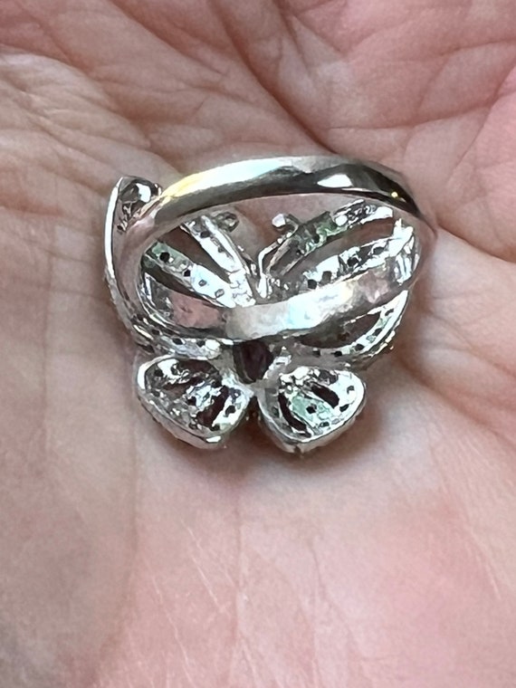 Vintage FAS sterling silver CZ butterfly ring 7, … - image 9