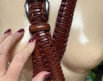 Vintage Brighton men's braided belt, rusty brown braided men's belt 40 1/2" to 44 1/2", big man Brighton braided leather belt