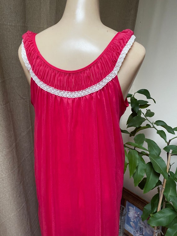 Vintage midcentury long red nylon night gown S, s… - image 4