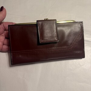 Monedero y cartera de mano vintage de cuero burdeos oscuro de Rolf, cartera de mano de cuero color sangre de buey NWT con 2 compartimentos para monedas, cartera/cartera/monedero Rolf para mujer