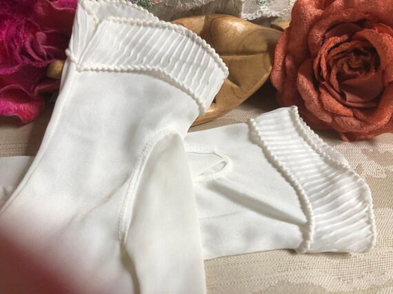 Vintage ivory semi sheer nylon bride's gloves, tu… - image 6