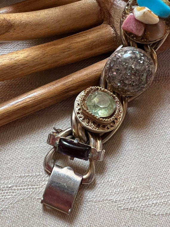 Vintage bold boho multi stones big links bracelet… - image 3