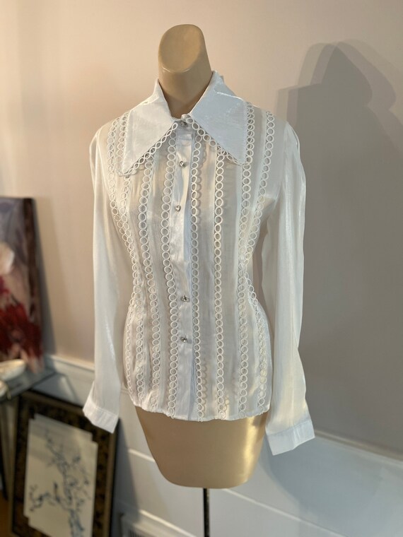 Vintage White Big Collar Dressy Blouse M Never Worn White Satiny