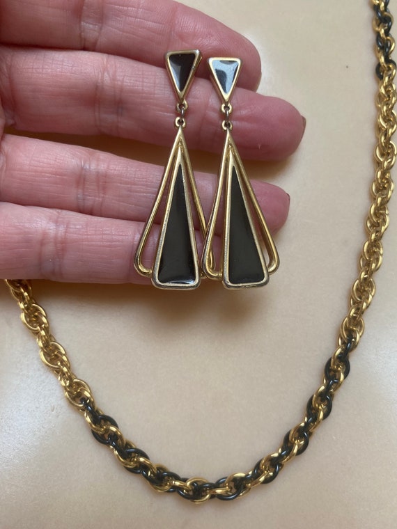 Vintage black gold Monet chain necklace, black go… - image 3