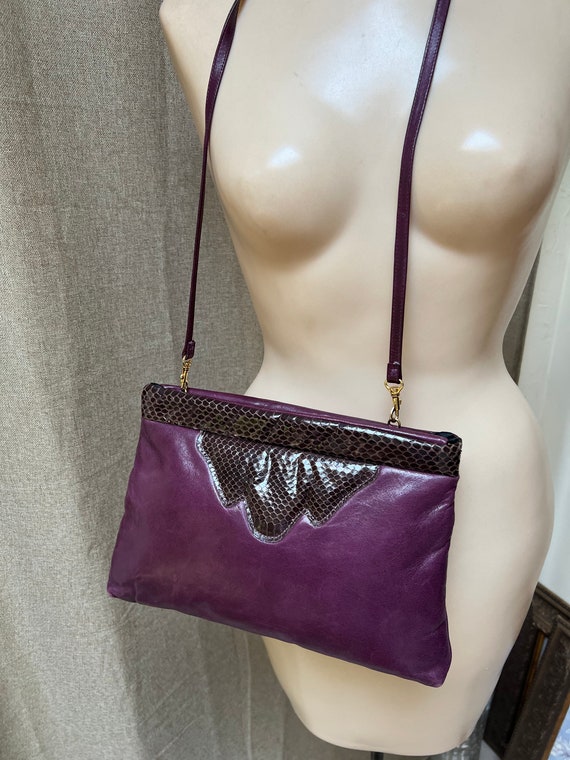 Vintage purple eggplant leather clutch shoulder ba