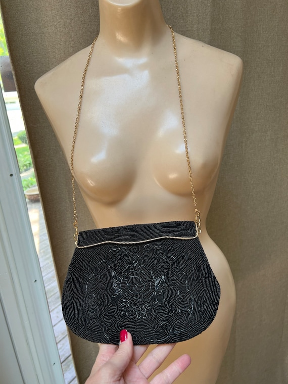 Vintage La Regale black beaded shoulder bag, La Re