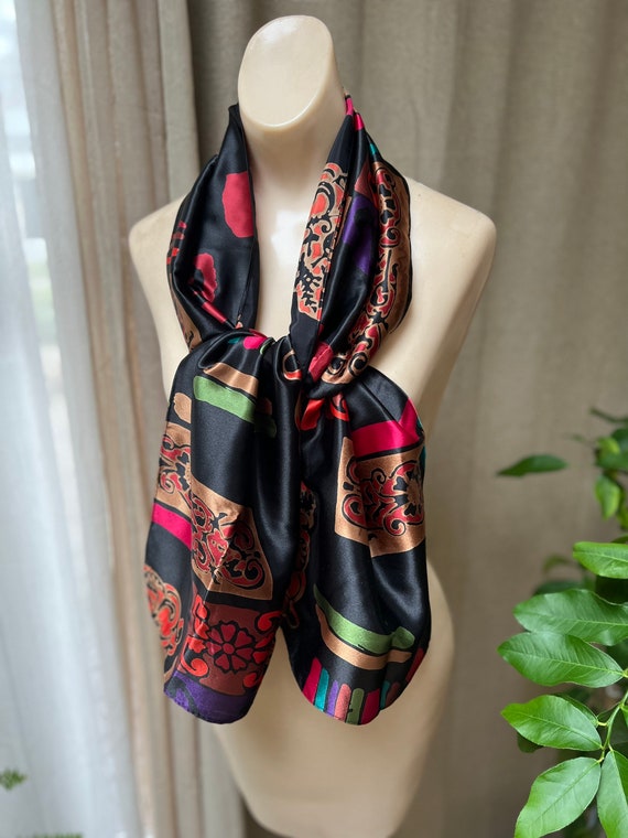Vintage black multi colors abstract long narrow s… - image 5