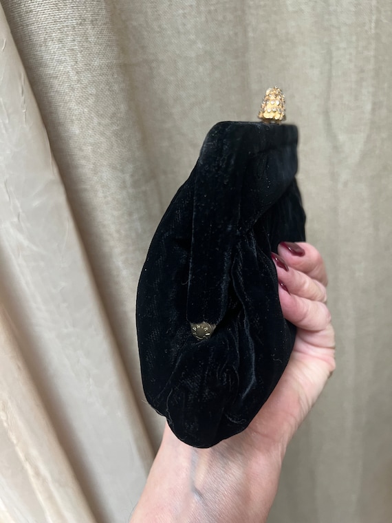 Vintage black velvet retro clutch purse, black ve… - image 7