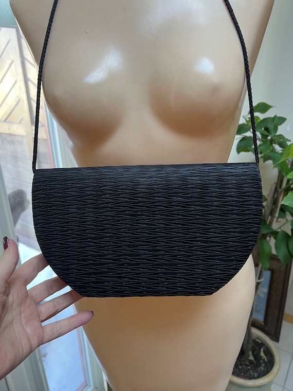 Vintage black pleated shaped satiny purse, La Reg… - image 6