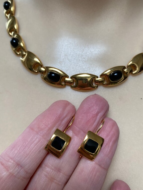 Vintage black gold necklace earrings set, Monet b… - image 3