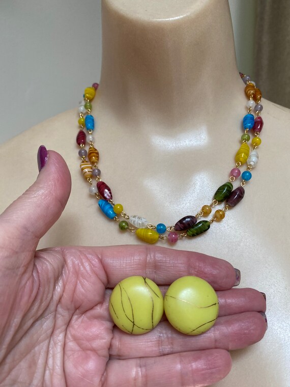 Vintage bright colors glass beads necklace, color… - image 5