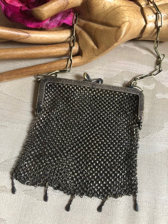 Vintage antique German silver metal mesh small pu… - image 2