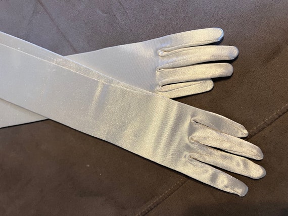 Vintage warm beige stretch nylon opera gloves, ov… - image 1