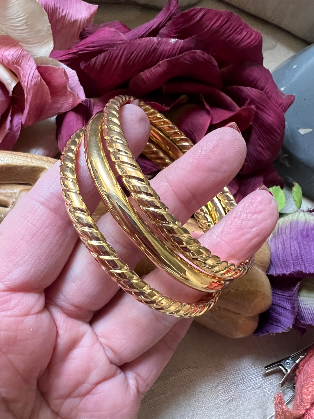 Vintage Set 3 Bronzo Milor Italy Bangles, 2 Smooth 1 Twisted Bronze