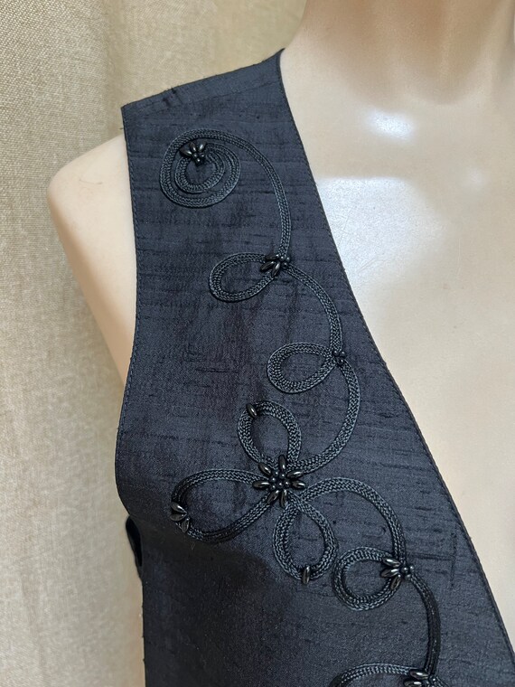 Vintage black shantung silk beaded open front ves… - image 5