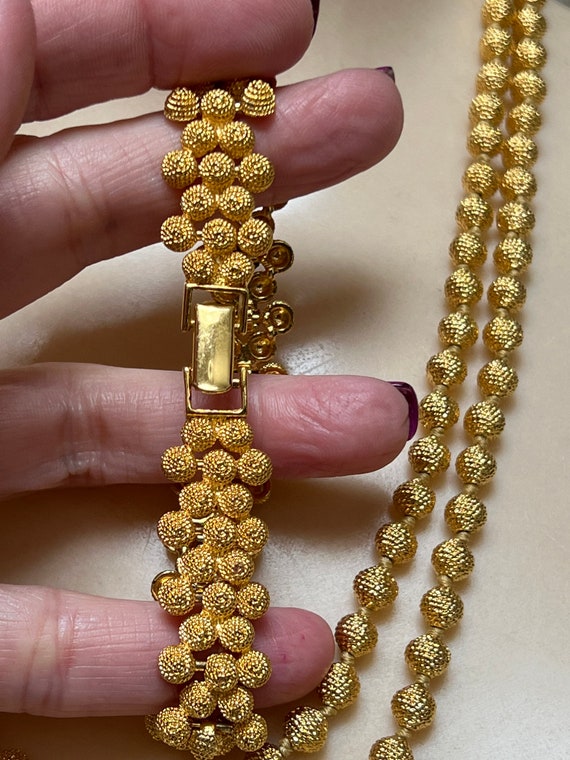Vintage 18kt goldplate bead necklace bracelet set… - image 4