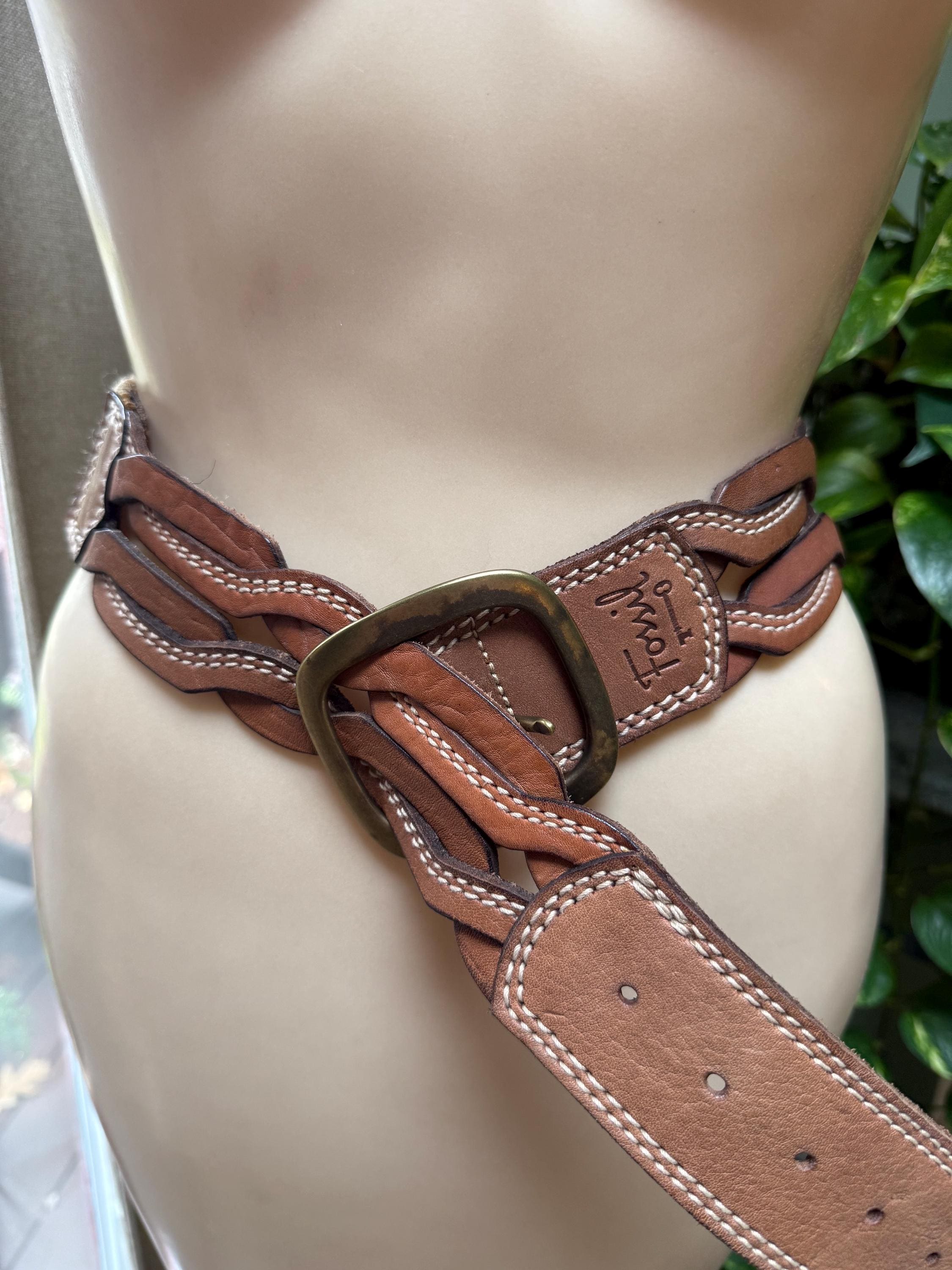 Vintage FOSSIL Big Braid Stretch Belt M, Fossil Tan Leather 