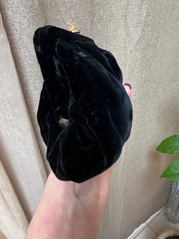 Vintage black velvet retro clutch purse, black ve… - image 2