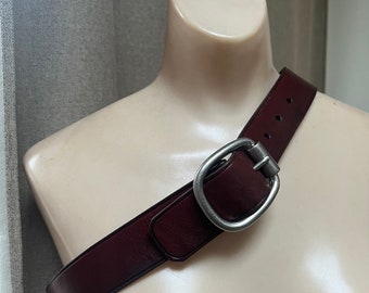 Vintage dark maroon Fossil woman's belt S, wide Fossil dark burgundy leather belt S, 29 - 33" waist Fossil wine leather belt