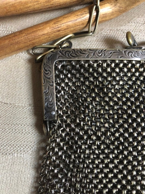 Vintage antique German silver metal mesh small pu… - image 8