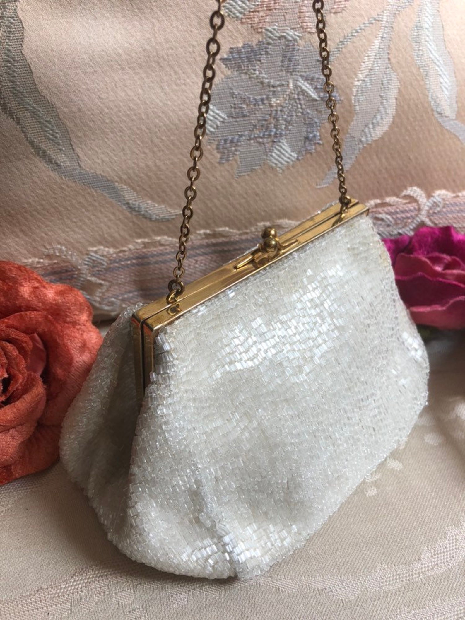 Vintage Small Ivory Beaded Evening Bag Glimmery Ivory Bugle - Etsy