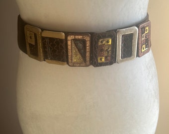 Chico’s Genuine Leather Belt M/L Made in Canada Boho Western Statement Buckle Chicos Boho Belt, Black, Tan, Stretch Belt - Etsy main image 4