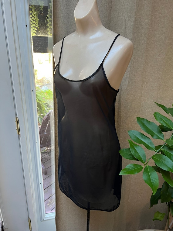 Vintage sexy black sheer mesh slip or night gown M