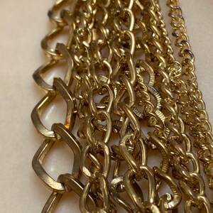 Vintage multi strand goldtone chain link necklace, 10 strand multi size chains necklace, multi chain necklace earrings set, statement set 画像 7