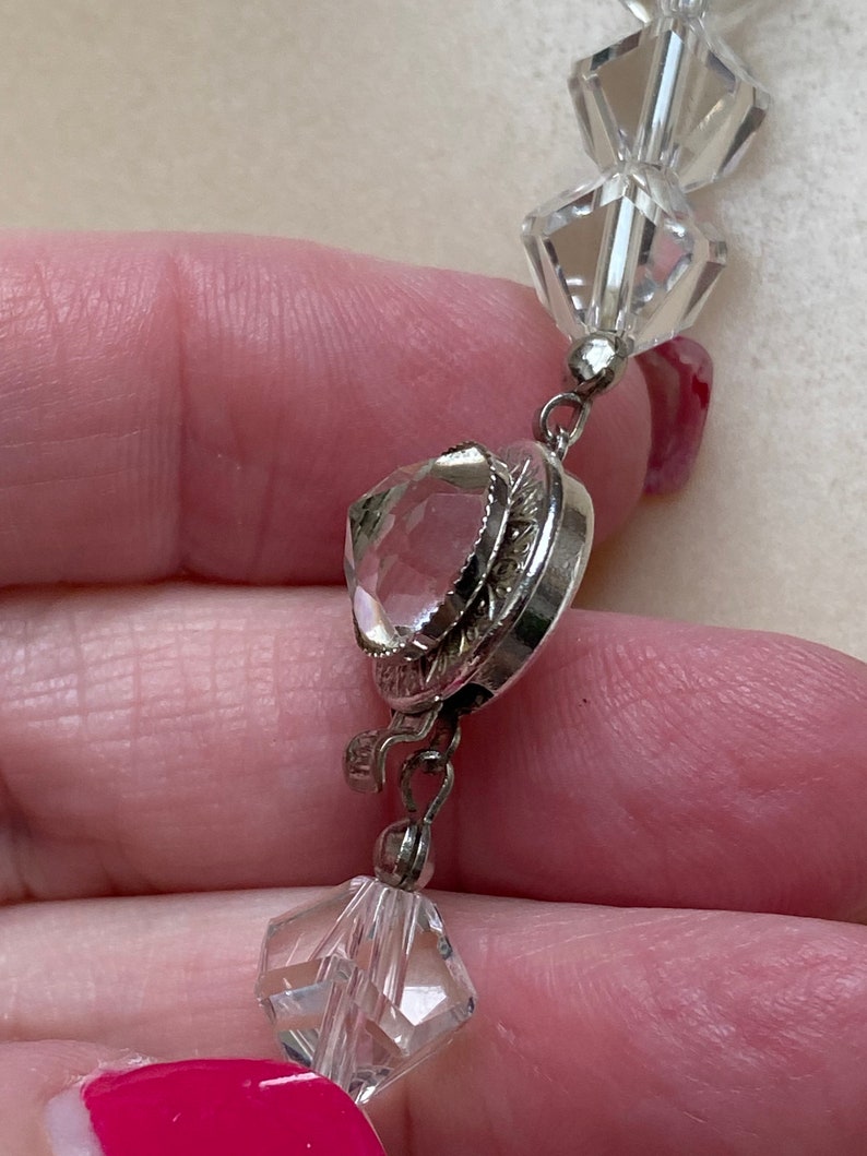 22 clear faceted crystal beads necklace ornate clasp crystal necklace Vintage clear faceted angled crystal bead necklace crystal jewelry