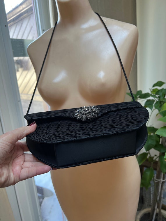 Vintage black pleated shaped satiny purse, La Reg… - image 8