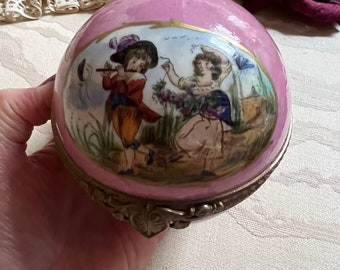 Vintage large handpainted numbered Limoges perfumed egg, mauve pink Peint Main signed Limoges France perfume egg, Limoges perfume vanity egg