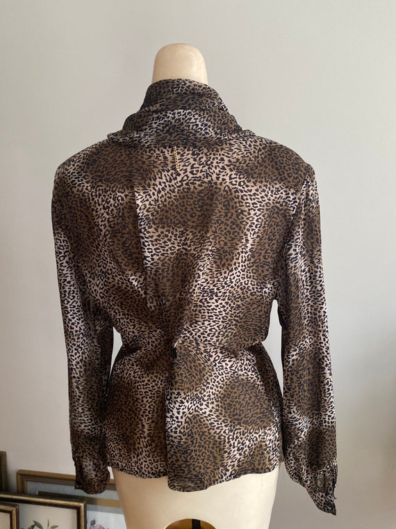 Vintage silky look mini leopard print blouse M, C… - image 4