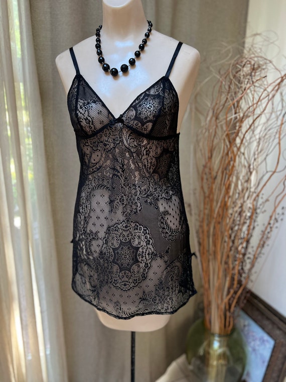 Vintage sexy black lace short night gown S, Victor