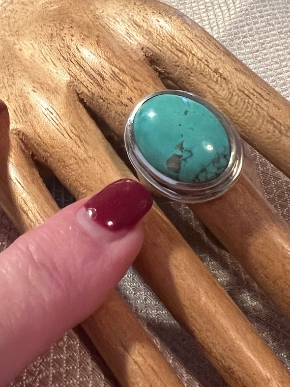 Vintage large turquoise sterling silver ring 7/7.5