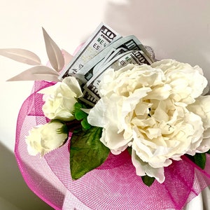 In The Money - Kentucky Derby Fascinator - Pink and White Classy Accessory for Horse Racing Party