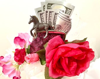 Alimony Pony - Kentucky Derby Fascinator - Adorable Pink and White with Money