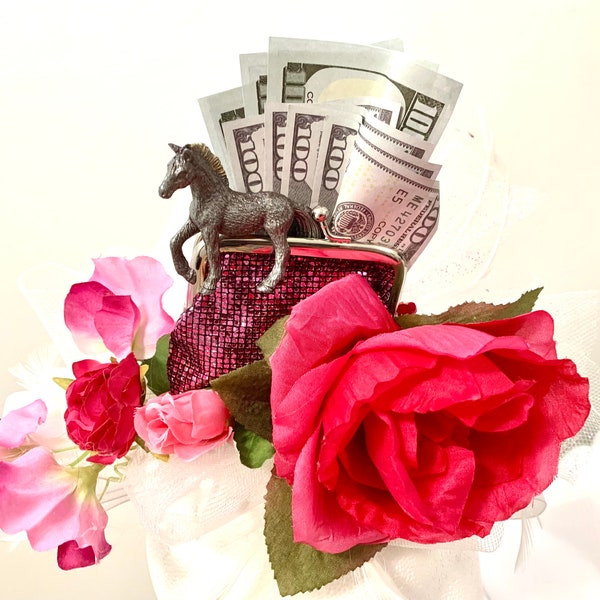 Alimony Pony - Kentucky Derby Fascinator - Adorable Pink and White with Money
