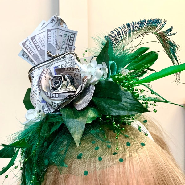 Money Bags - Kentucky Derby Fascinator - Green Classy Accessory for Horse Racing Party