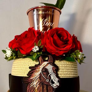 Men's Kentucky Derby Hat, Straw Hat with Roses, Julep Cup, Horse Patch