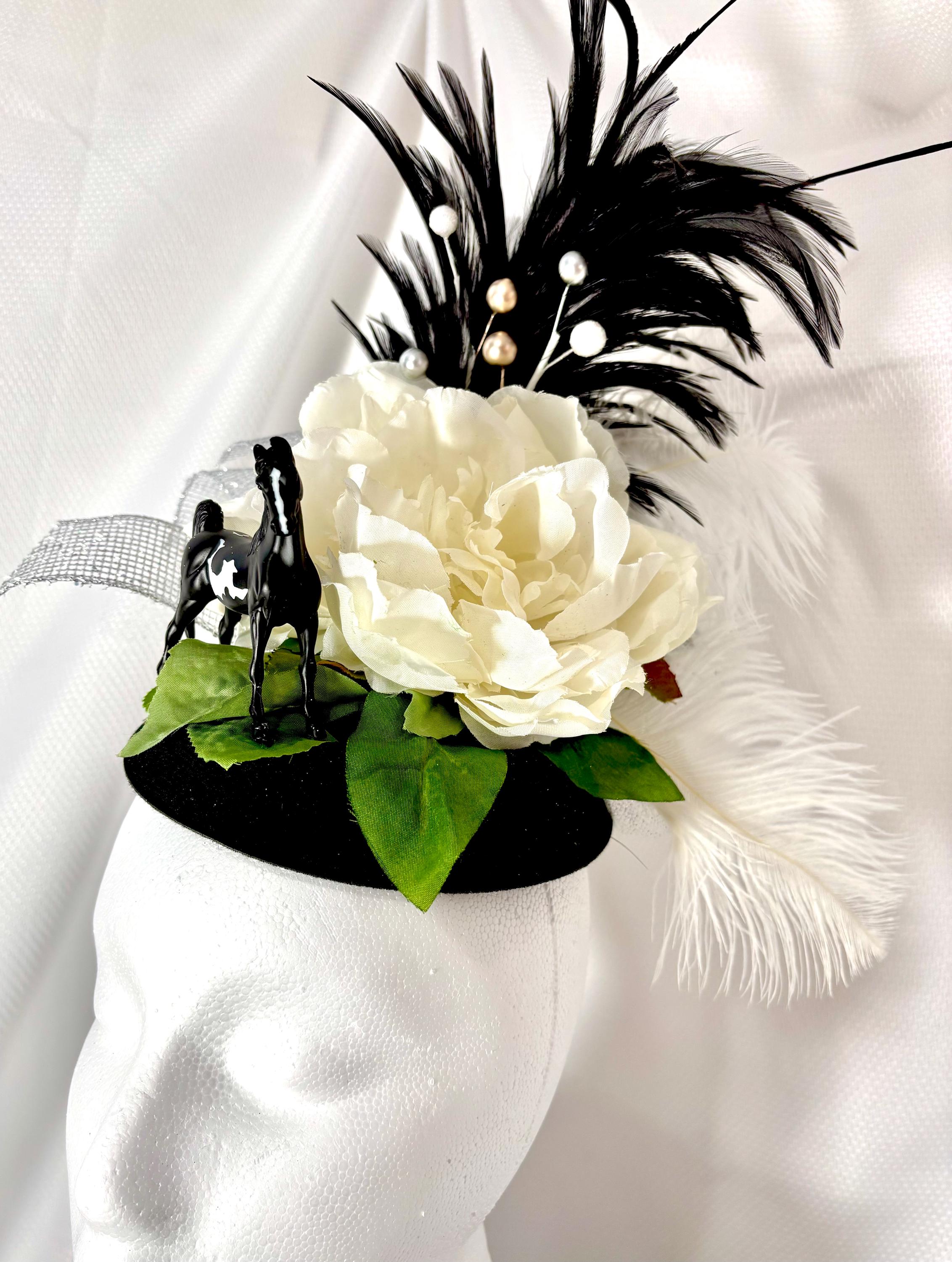 White Empress Peony Feather Fascinator New White Peony Feather Flower Sinamay Loop and Feather  main image 3