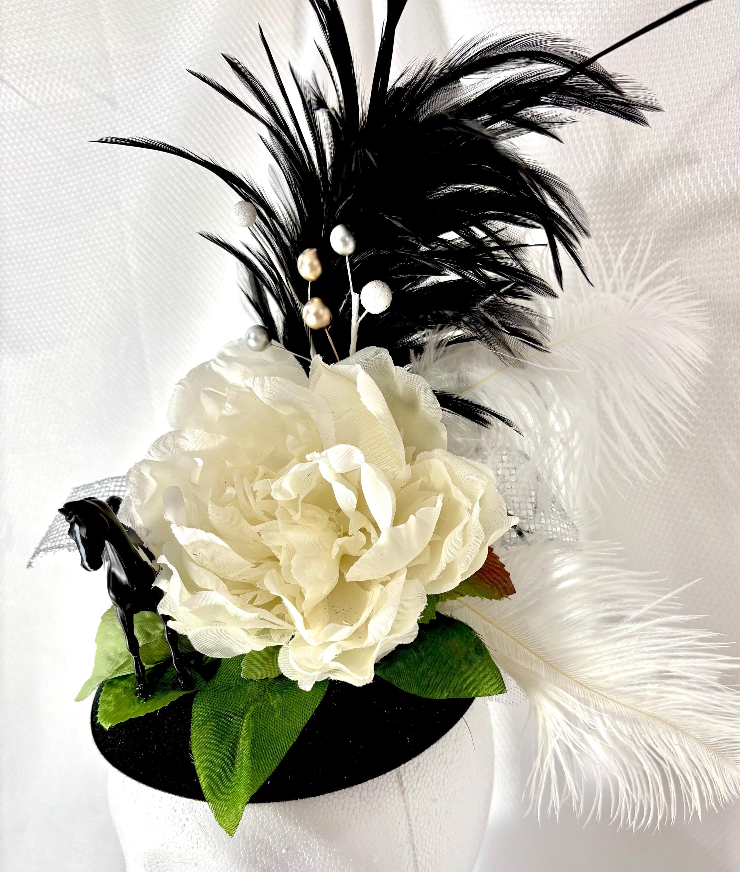 Black & White Kentucky Derby Fascinator, Feather Plume  display picture 1
