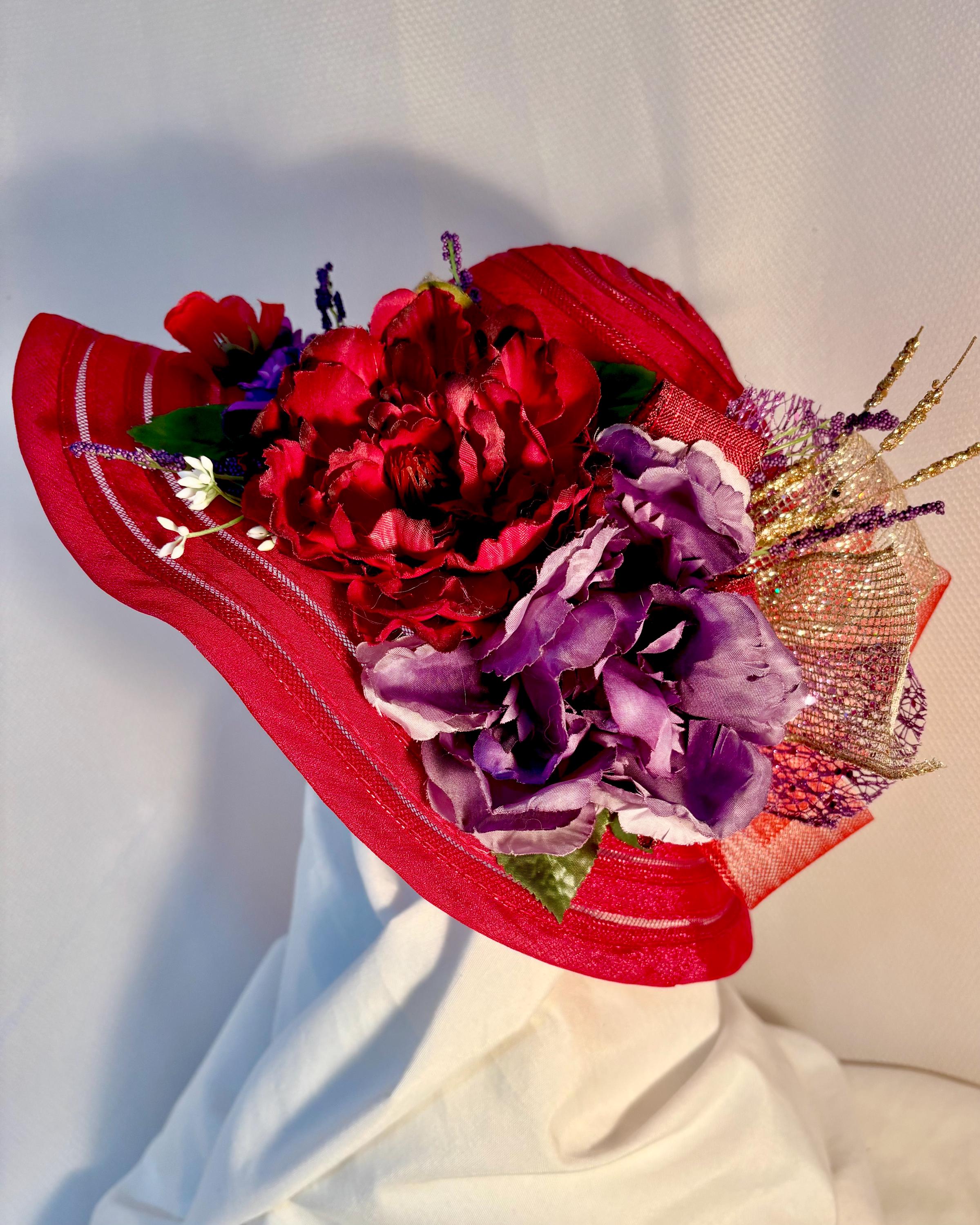Bollman Red Hat Society Wool Felt‎ Women Purple Flower Satin Bow Derby USA Made Derby Red 100% Wool Vintage Hats for Women for sale | eBay main image 2