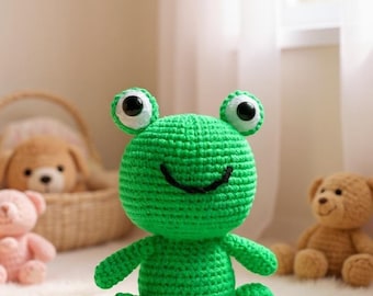 Padrão de crochê de sapo sentado adorável – Tutorial em PDF para amigurumi – Download do padrão digital